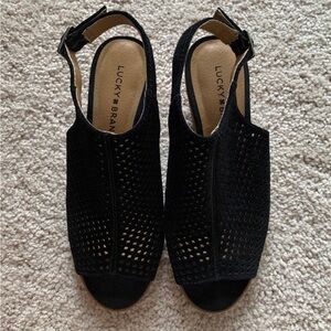EUC Lucky Brand Black bootie sling backs